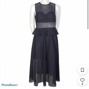 Sandro Black Mesh Peplum Midi Dress